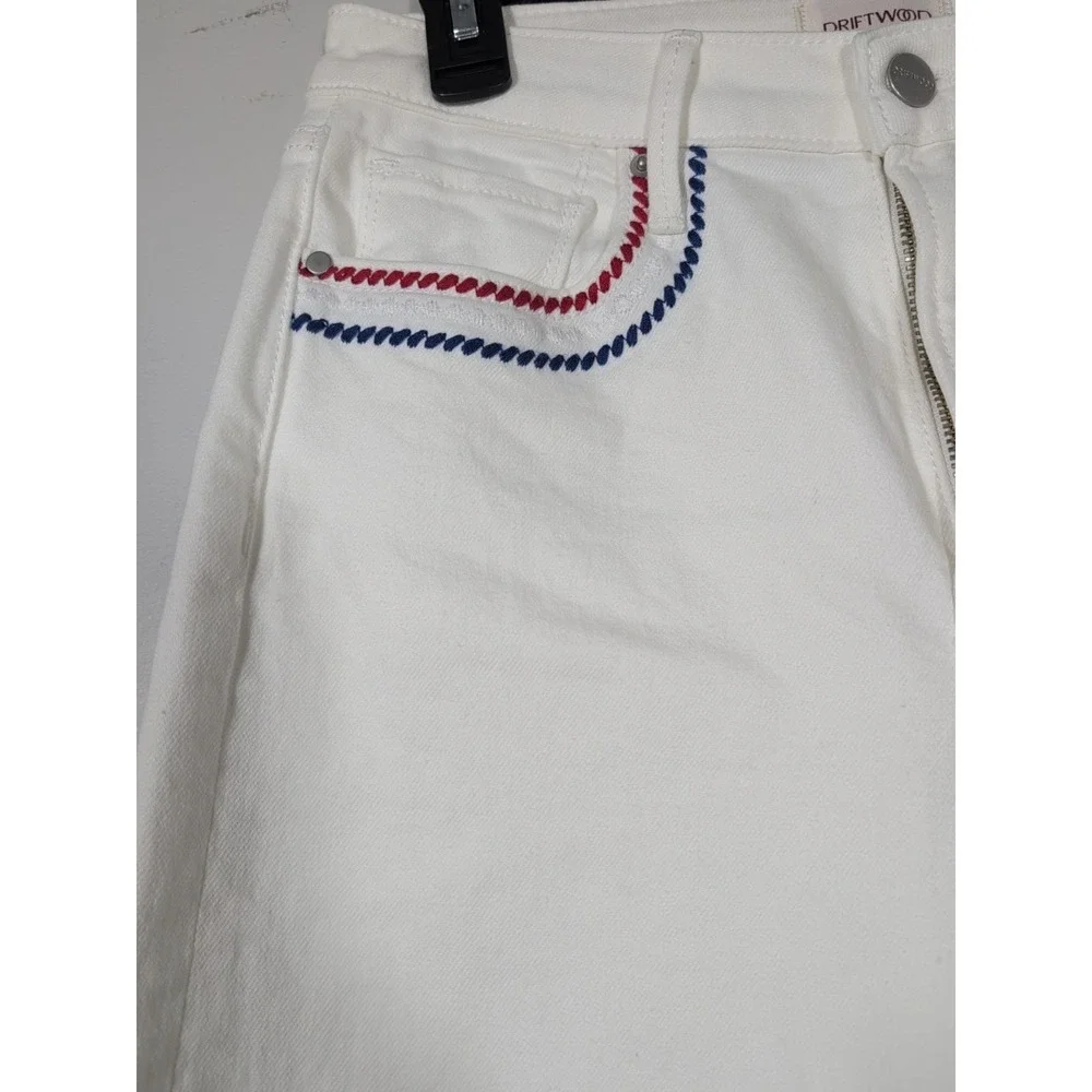 Driftwood White Jeans Womens 34 Crop Embroidered Floral High Rise Stretch Denim - Picture 7 of 12